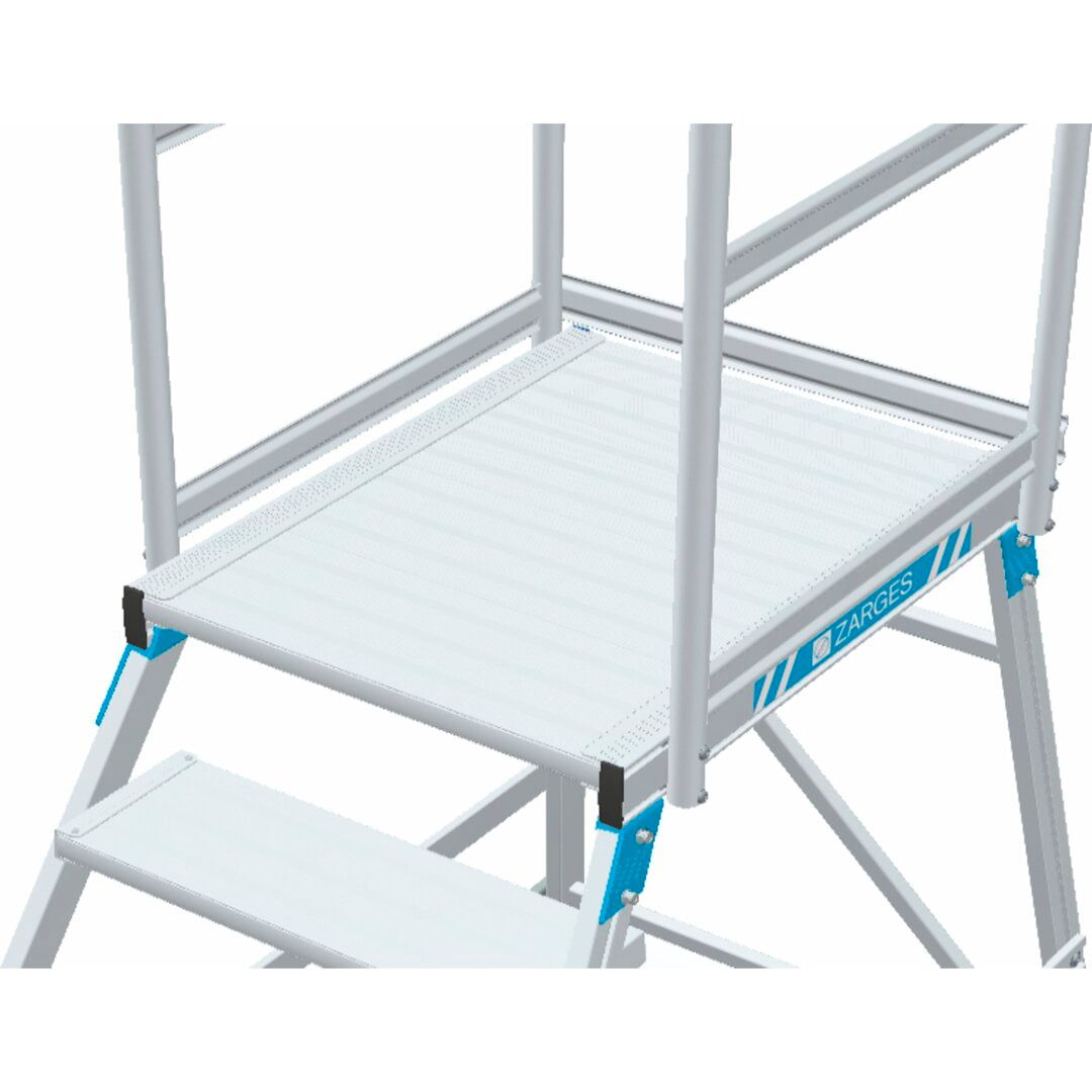 Podesttreppe, fahrbar, 5 Stufen, Aluminium, einseitig, geriffelte Stufen, geschweisste Verbindung, 600x800 mm (BxT) Plattform, Geländer 1.000 mm hoch