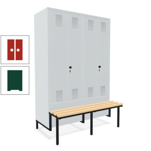 Doppel-Spind, Garderobenschrank, Buche Sitzbank integriert, 4 Abteile 300 mm, Korpus anthrazitgrau, Tür anthrazitgrau, 1.850 x 1.200 x 815 mm (HxBxT)