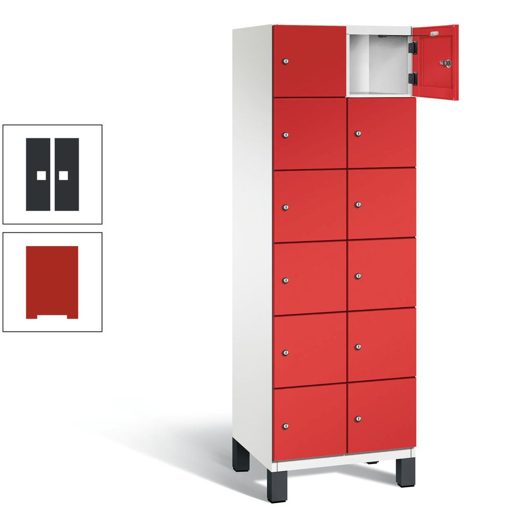 Fächerschrank, Stahlschrank, 12 Fächer, Türöffnungsbegrenzer, Füße, 1.980 x 600 x 525 mm (HxBxT), Korpus anthrazitgrau, Front anthrazitgrau