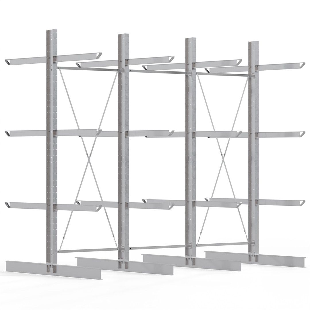 Doppelseitiges Kragarmregal feuerverzinkt, Schwerlastregal für außen - 2 Felder - 4.000 x 3.000 x 2.580 mm (HxBxT) - 800 kg - KARL heavy