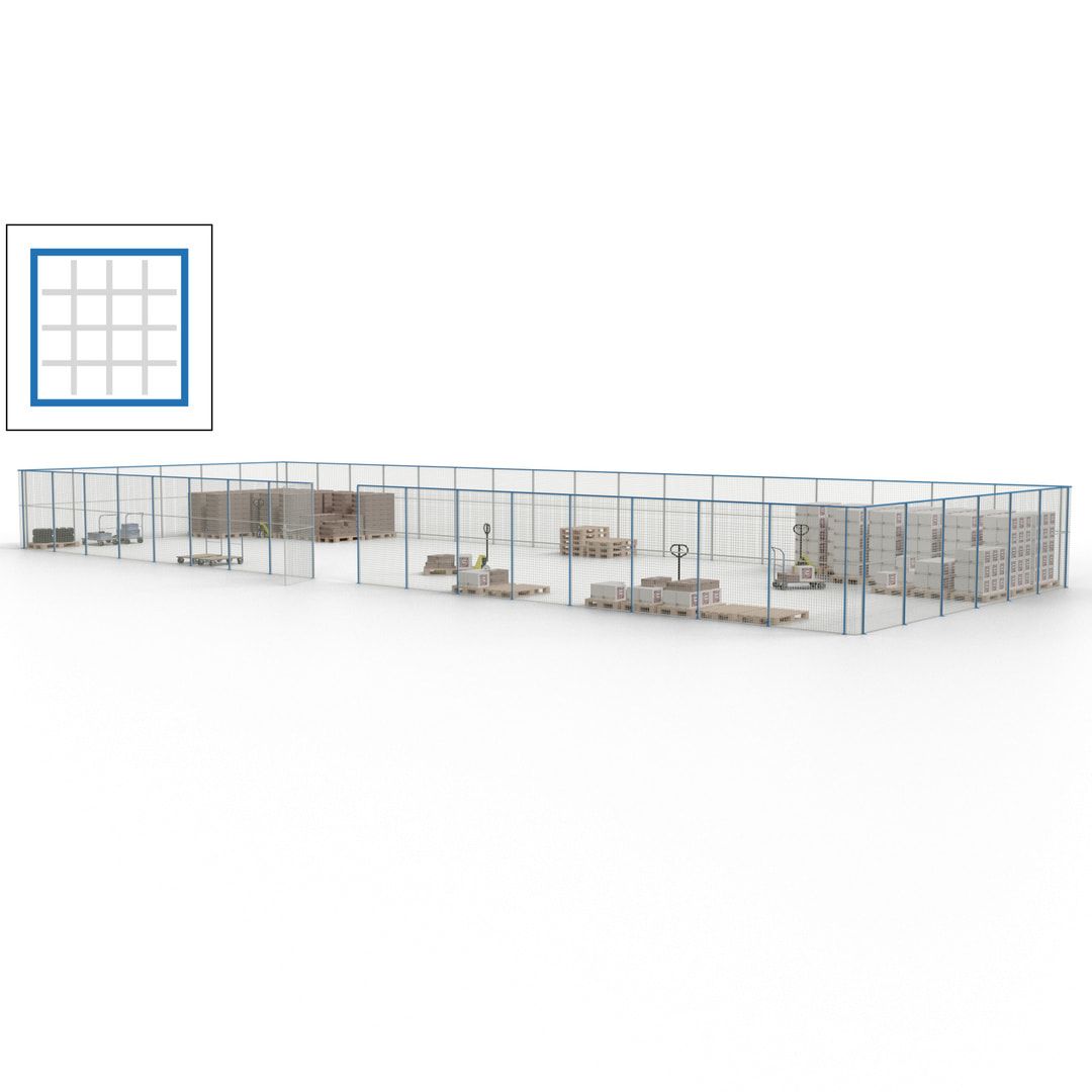 Maschinen Schutzgitter - Hallentrennwand - Sicherheitszaun - Tür - 69 m - 2.200 x 19.900 x 15.400 mm (HxBxT) - enzianblau