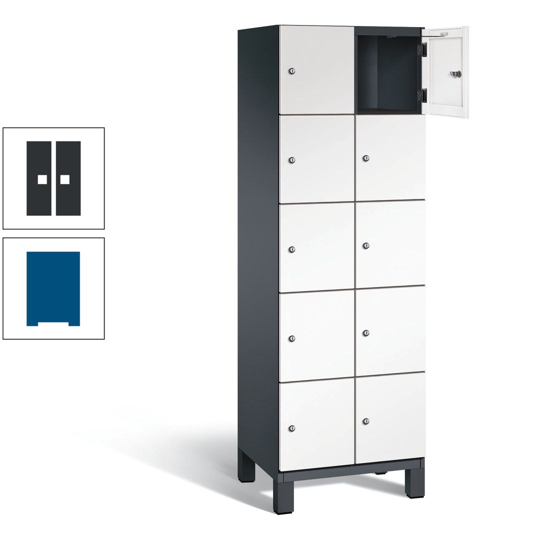 Fächerschrank, Stahlschrank, 10 Fächer, Türöffnungsbegrenzer, Füße, 1.980 x 600 x 525 mm (HxBxT), Korpus anthrazitgrau, Front anthrazitgrau