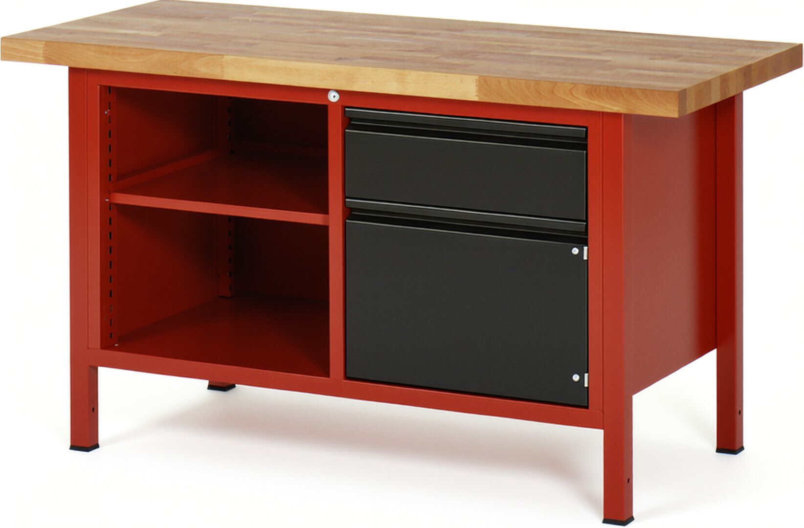 Werkbank - 1 Schublade - 180:1 - 1 Schrank - höhenverstellbar 840 - 1.040 mm - 1.500 x 700 mm - 1.250 kg - Buche - Anthrazitgrau