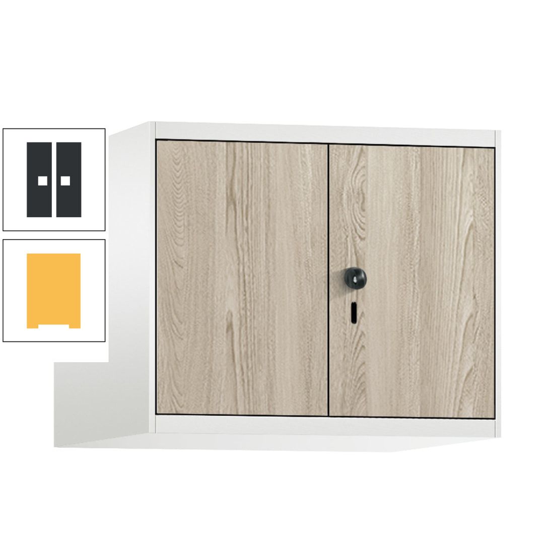Aufsatzschrank, Schrankaufsatz, Türen paarweise, 2 Fächer a 300 mm, Farbe Pastellgelb, Tür anthrazitgrau , 500 x 600 x 500 mm (HxBxT)