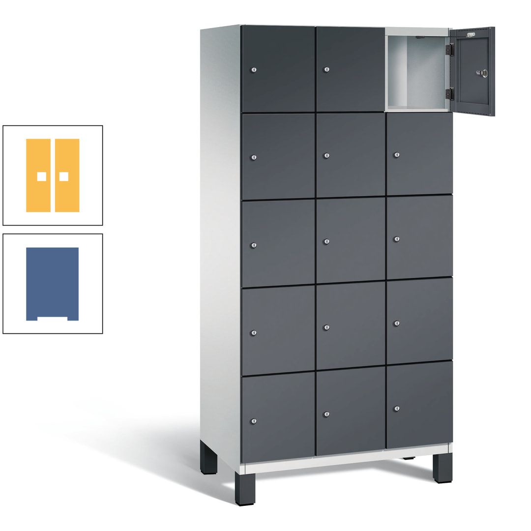 Fächerschrank, Stahlschrank, 15 Fächer, Türöffnungsbegrenzer, Füße, 1.980 x 900 x 525 mm (HxBxT), Korpus anthrazitgrau, Front anthrazitgrau