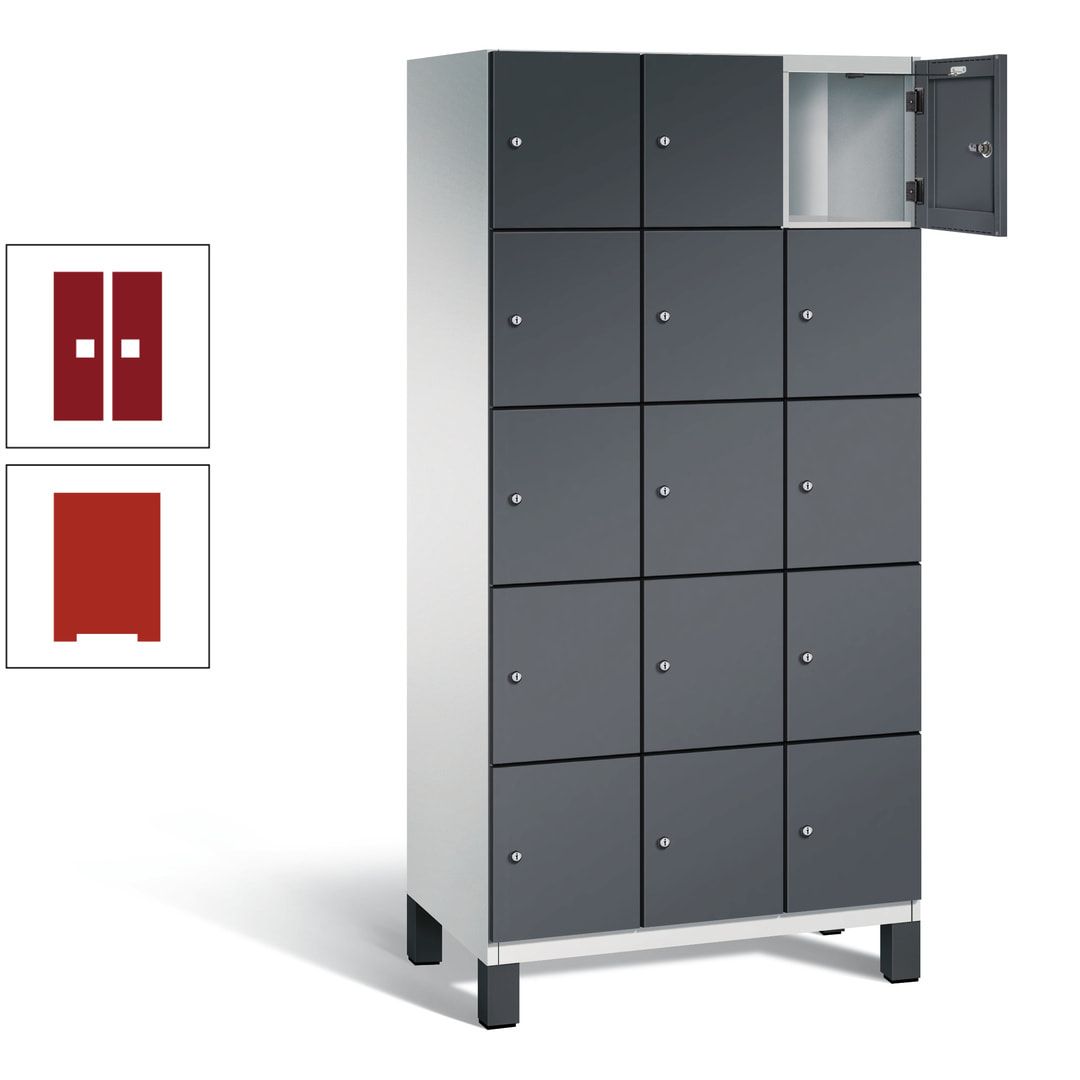 Fächerschrank, Stahlschrank, 15 Fächer, Türöffnungsbegrenzer, Füße, 1.980 x 900 x 525 mm (HxBxT), Korpus anthrazitgrau, Front anthrazitgrau