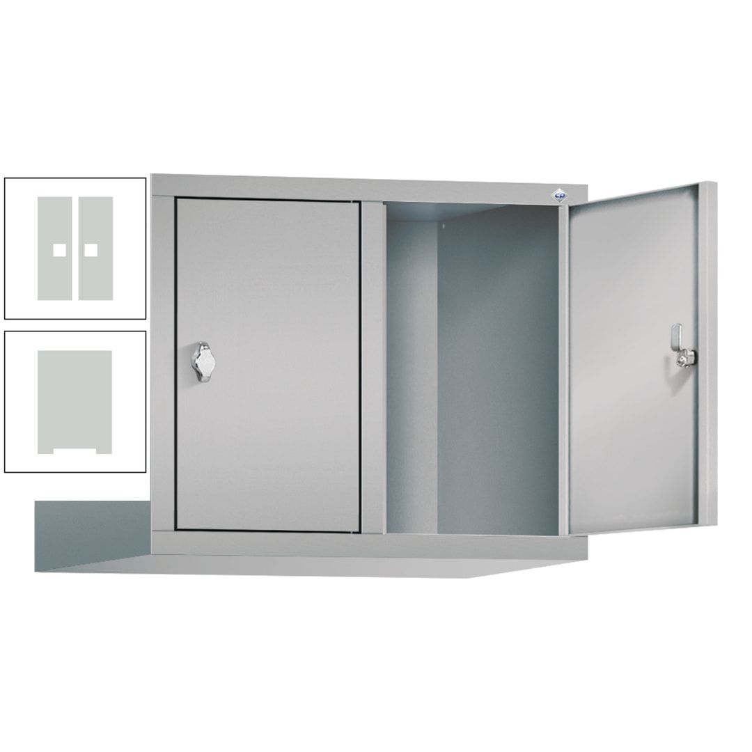 Aufsatzschrank für Spinde und Schließfachschränke, 2 Abteile, Korpus anthrazitgrau, Türen anthrazitgrau, 500 x 610 x 500 mm (HxBxT), Stahlschrank