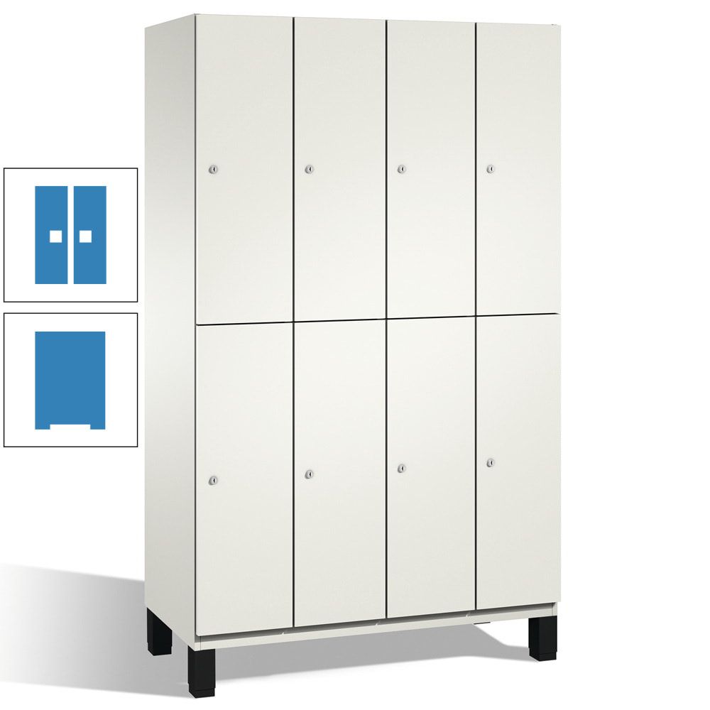 Fächerschrank, Stahlschrank, doppelstöckig, 8 Fächer, mit Füßen, Korpus enzianblau, Tür Fernblau, 1.980 x 1.200 x 525 mm (HxBxT)