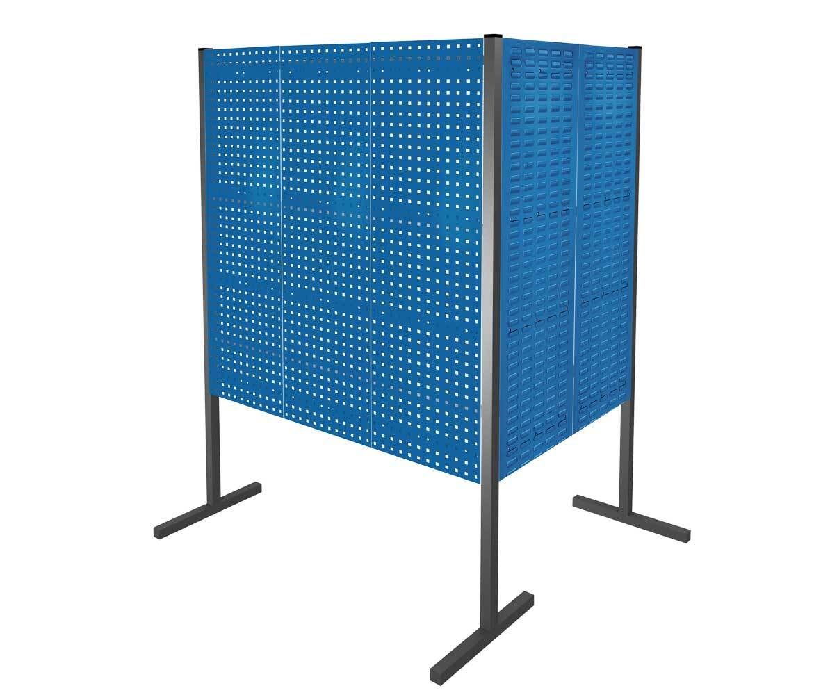 Modulare Trennwand, Werkzeugwand, Doppelfeld 90 Grad, 2 Loch- u. 2 Schlitzplatten, Plattenhöhe 1.500 mm, 2.000 x 1.000 x 1.000 mm (HxBxT), Anthrazit