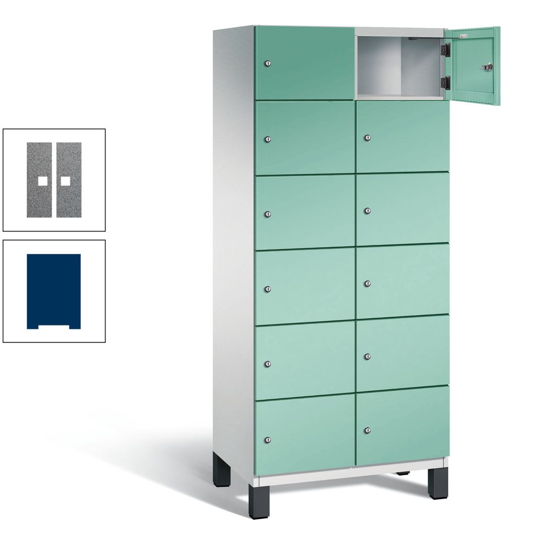 Fächerschrank, Stahlschrank, 12 Fächer, Türöffnungsbegrenzer, Füße, 1.980 x 800 x 525 mm (HxBxT), Korpus anthrazitgrau, Front anthrazitgrau
