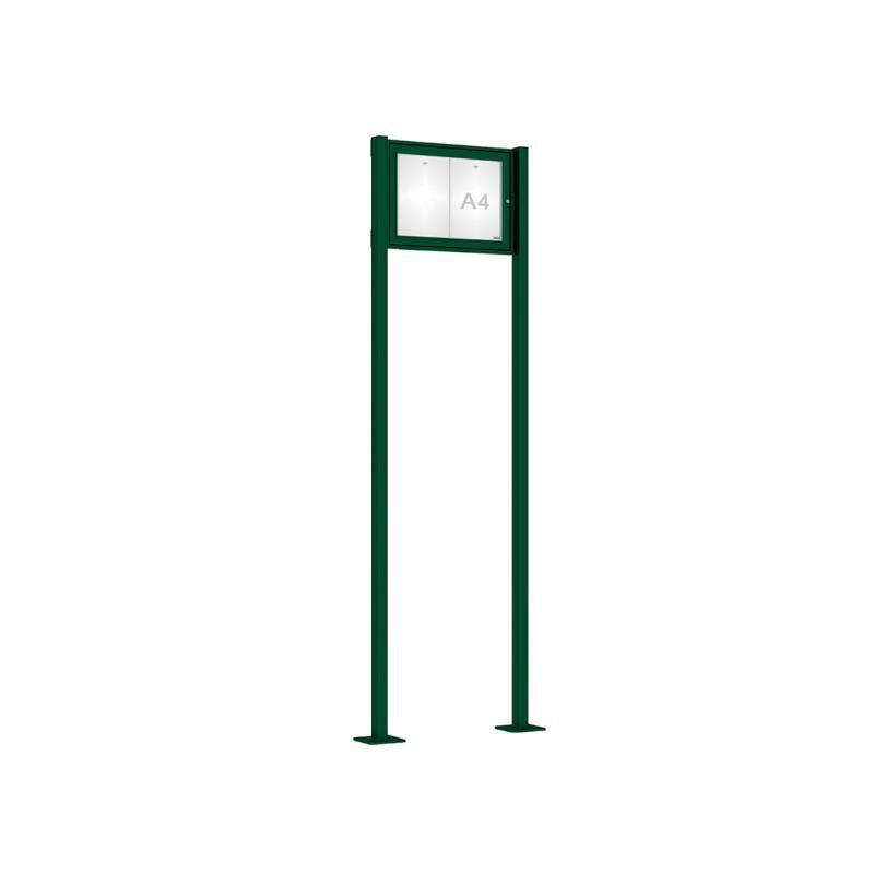 Pfosten-Set (2 Endpfosten) für Schaukasten mit Einflügeltür - Höhe 2.200 mm - auf Bodenplatten - Farbe moosgrün