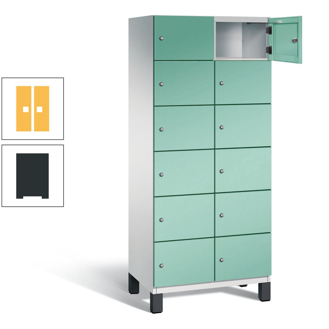Fächerschrank, Stahlschrank, 12 Fächer, Türöffnungsbegrenzer, Füße, 1.980 x 800 x 525 mm (HxBxT), Korpus anthrazitgrau, Front anthrazitgrau