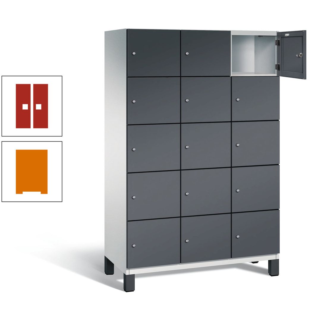 Fächerschrank, Stahlschrank, 15 Fächer, Türöffnungsbegrenzer, Füße, 1.980 x 1.200 x 525 mm (HxBxT), Korpus anthrazitgrau, Front anthrazitgrau