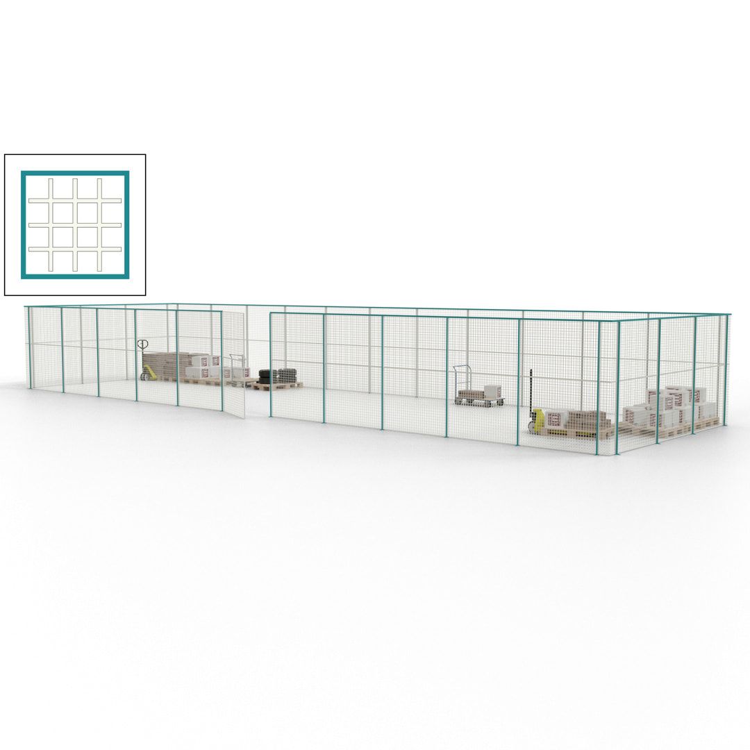 Maschinen Schutzgitter - Hallentrennwand - Sicherheitszaun - Tür - 42 m - 2.200 x 16.900 x 4.900 mm (HxBxT) - enzianblau