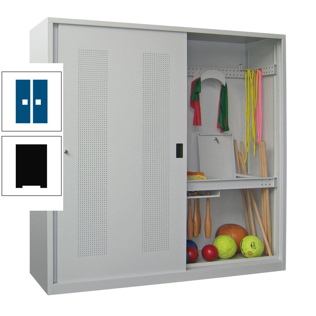 Ballschrank - Schiebetüren mit Lochfeld - Trennwand - 1.950x2.000x600 mm (HxBxT) - anthrazitgrau