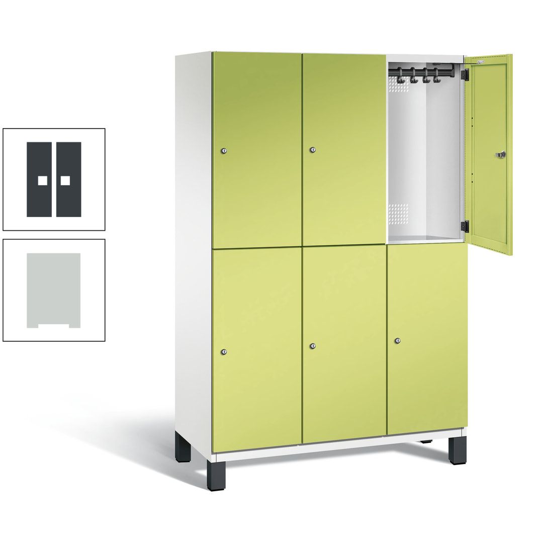 Fächerschrank, Stahlschrank, doppelstöckig, 6 Fächer, Füße, Korpus anthrazitgrau, Tür anthrazitgrau, 1.980 x 1.200 x 525 mm (HxBxT)