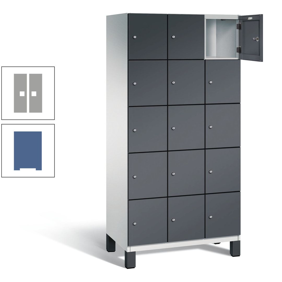 Fächerschrank, Stahlschrank, 15 Fächer, Türöffnungsbegrenzer, Füße, 1.980 x 900 x 525 mm (HxBxT), Korpus anthrazitgrau, Front anthrazitgrau
