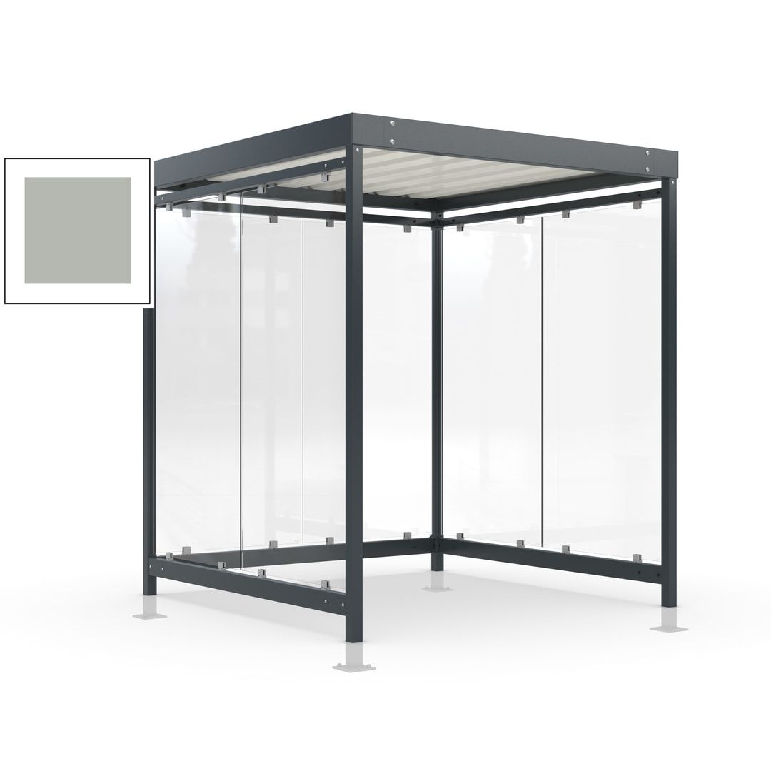 Raucherunterstand, Bushaltestelle, Bausatz, mit Überpflasterung, 6-7 Personen, 6 Wände, 2.440 x 2.165 x 2.165 mm (HxBxT), Achatgrau