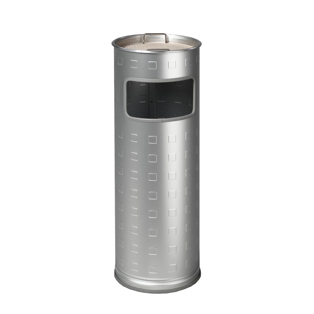 Abfallsammler mit Ascher - rund - Aluminium - Volumen 17 l - 660 x 230 x 230 mm (HxBxT) - Antik silber, geprägt