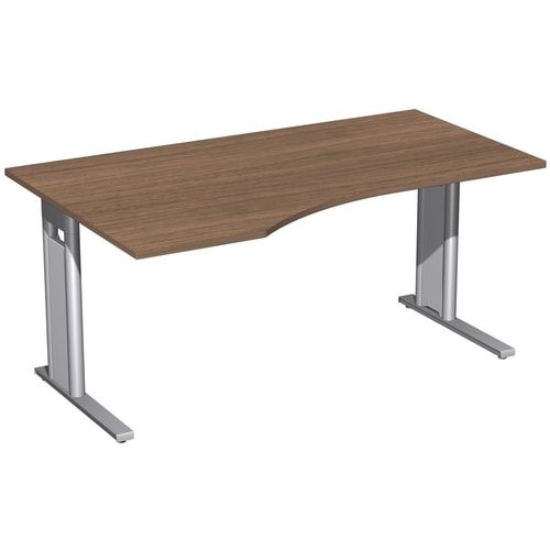 Eckschreibtisch, Ecke links, Füße einseitig verkürzt, C-Fuß Pro, 720 x 1.600 x 1.000 mm (HxBxT), Gestell silber, Dekor Ahorn