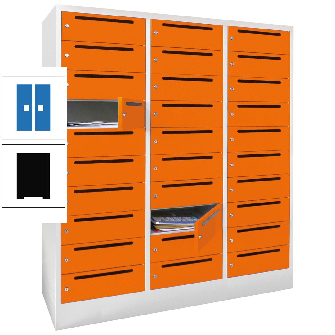 Postverteilerschrank, Schließfachschrank, 3 Abteile a 40 cm, 30 Fächer, 1.850 x 1.200 x 500 mm (HxBxT), Korpus anthrazitgrau, Front anthrazitgrau