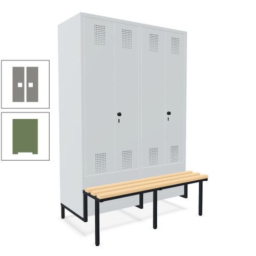 Doppel-Spind, Garderobenschrank, Buche Sitzbank integriert, 4 Abteile 300 mm, Korpus anthrazitgrau, Tür anthrazitgrau, 1.850 x 1.200 x 815 mm (HxBxT)