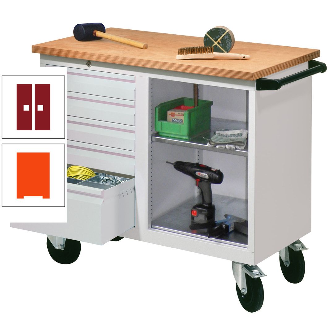 Mobile Werkbank - Werkstattwagen - 915 x 1.090 x 600 mm - 5 Schubladen und Ablagefach - anthrazitgrau