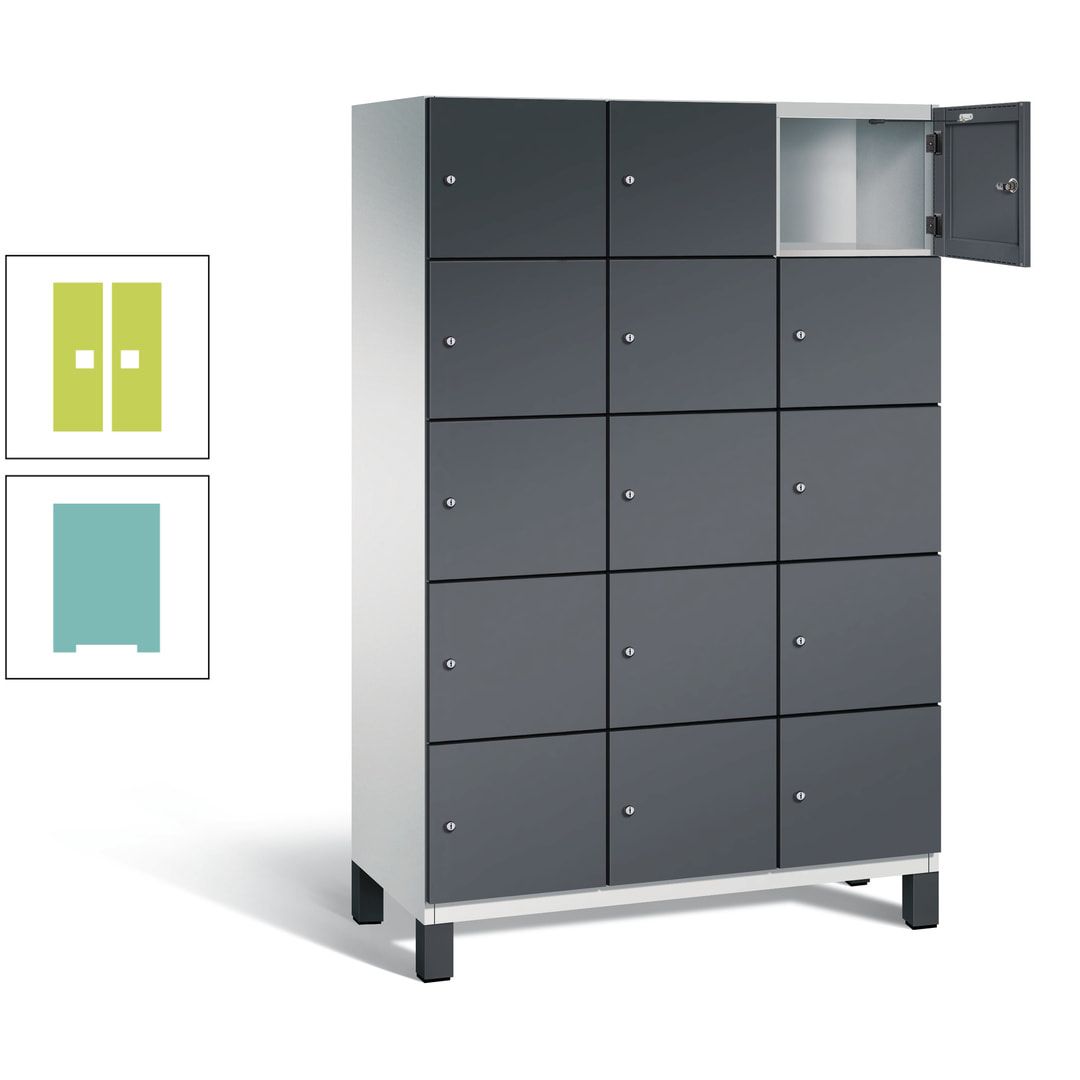 Fächerschrank, Stahlschrank, 15 Fächer, Türöffnungsbegrenzer, Füße, 1.980 x 1.200 x 525 mm (HxBxT), Korpus anthrazitgrau, Front anthrazitgrau