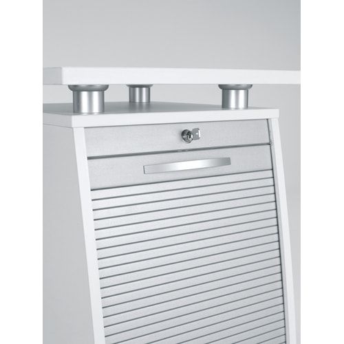 Rollladencaddy, 2 Schubladen, Materialauszug, Fachböden, 4 Rollen, abschließbar,1.155 x 515 x 600 mm (HxBxT), Front silber, Korpusfarbe Ahorn