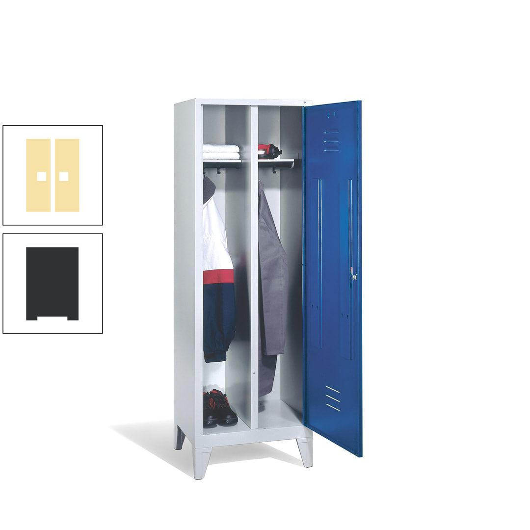 Doppel-Spind mit Großtür, Garderobenschrank mit Füßen, 2 Abteile a 300 mm, Korpus anthrazitgrau, Tür anthrazitgrau, 1.850 x 610 x 500 mm (HxBxT)