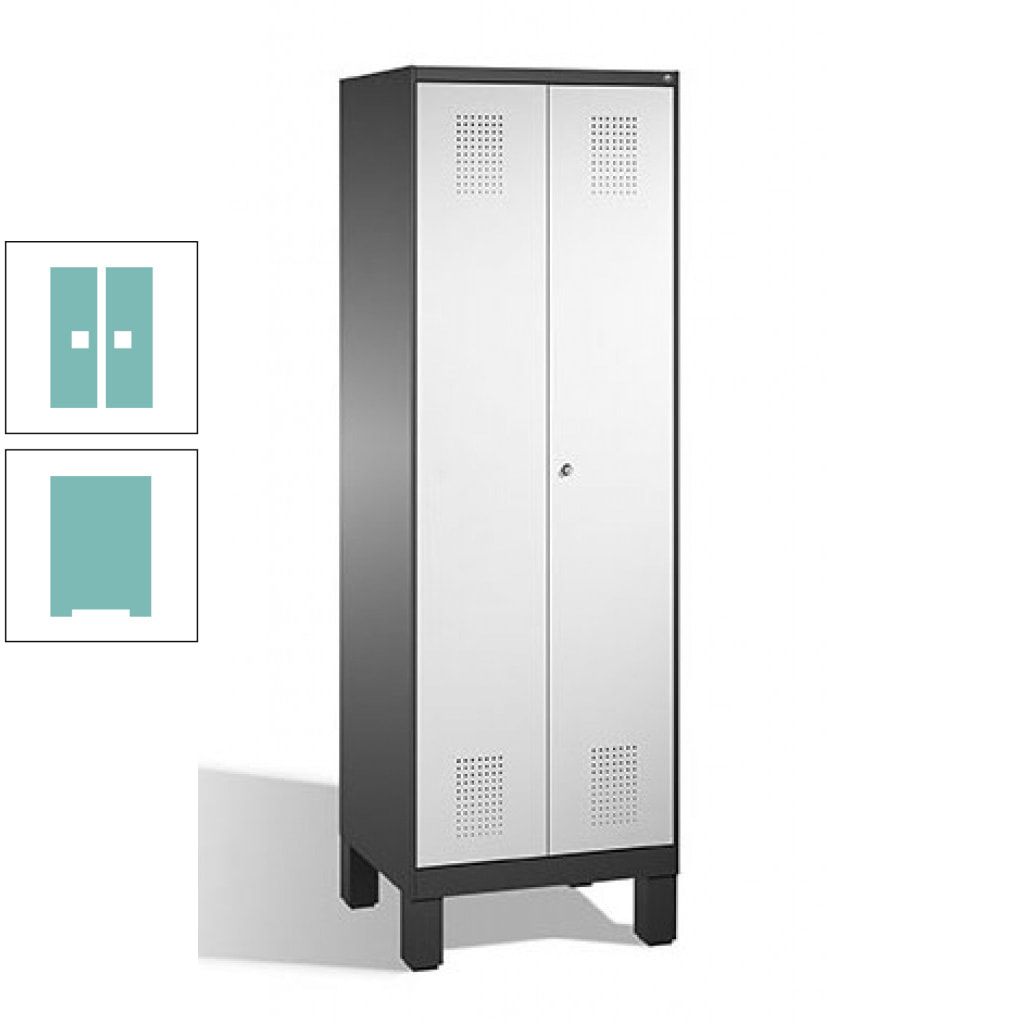 Doppel-Spind, Doppeltüren, Garderobenschrank mit Füßen, 2 Abteile a 300 mm, Korpus anthrazitgrau, Tür anthrazitgrau, 1.850 x 600 x 500 mm (HxBxT)