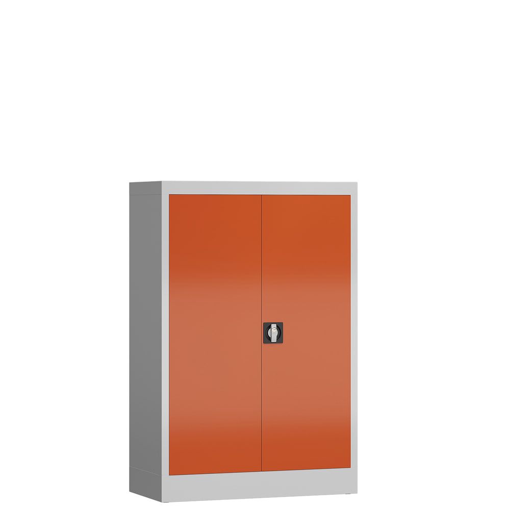 Aktenschrank, Büroschrank, abschließbar, Flügeltüren, 2 Fachböden, 1.200 x 800 x 380 mm (HxBxT), Stahl, Korpus und Türen lichtgrau