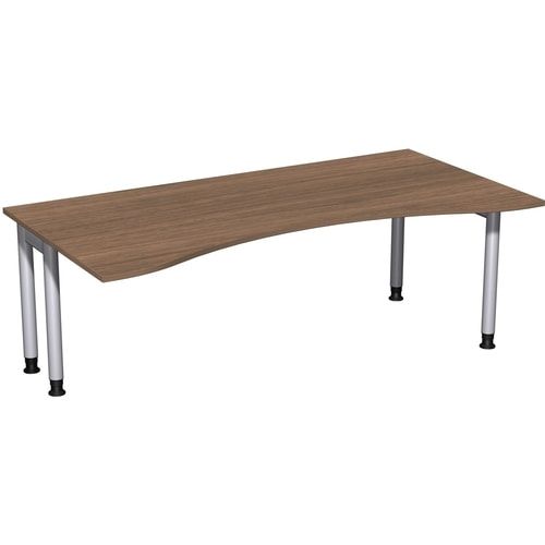 Ergo-Schreibtisch, Füße einseitig verkürzt, 4-Fuß Pro, höhenverstellbar, 680-800 x 1.600 x 1.000 mm (HxBxT), Gestell silber, Dekor Ahorn
