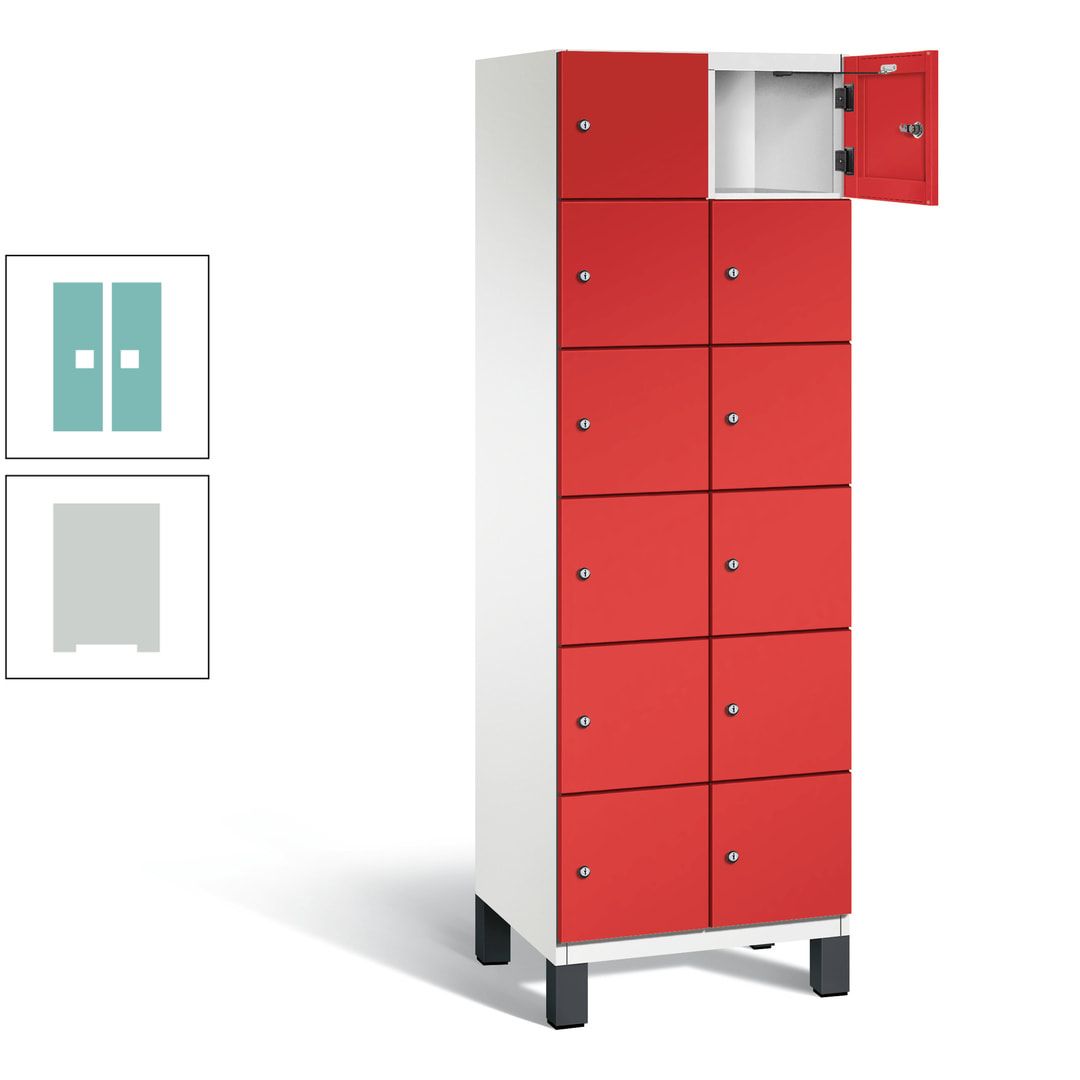 Fächerschrank, Stahlschrank, 12 Fächer, Türöffnungsbegrenzer, Füße, 1.980 x 600 x 525 mm (HxBxT), Korpus anthrazitgrau, Front anthrazitgrau