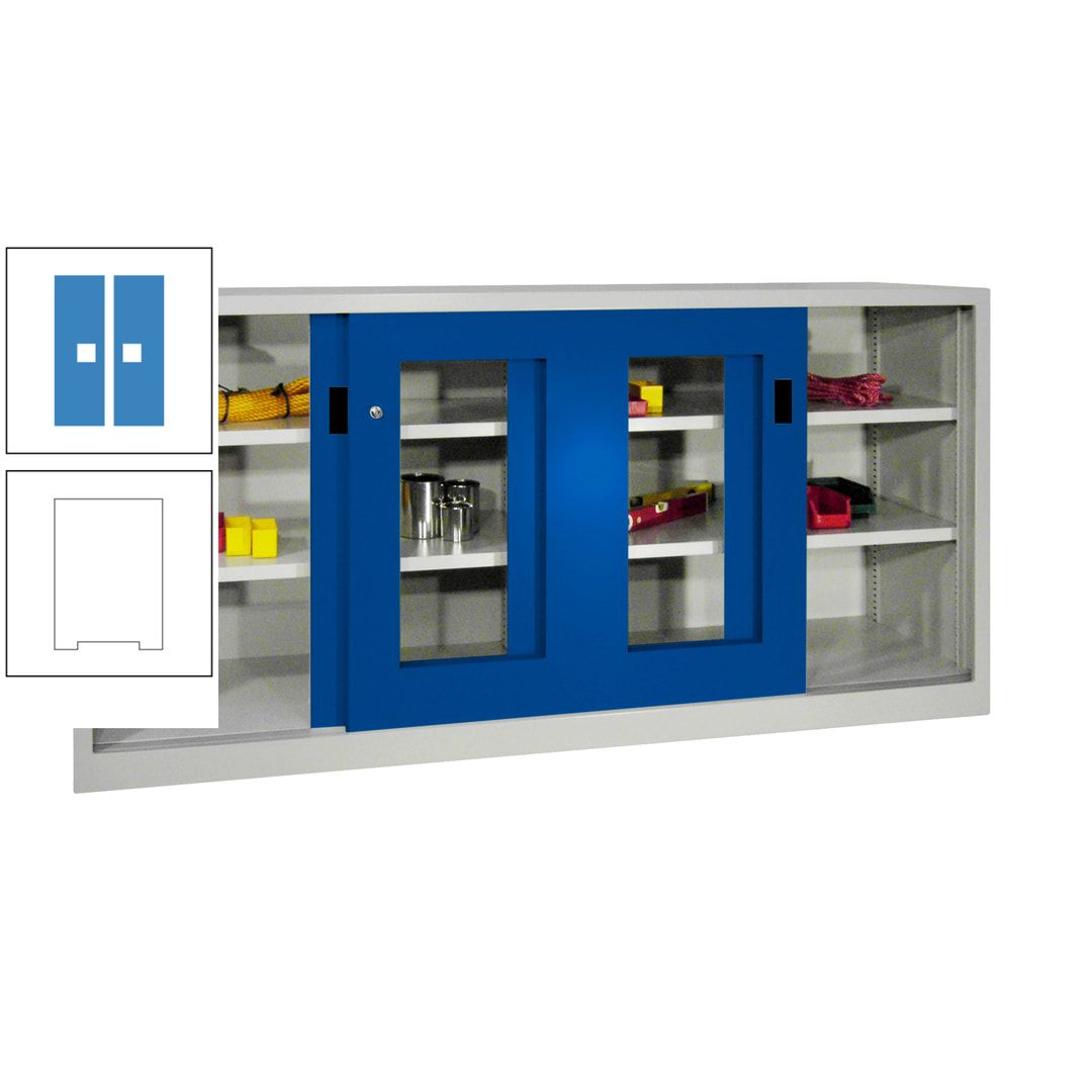 Schiebetürenschrank - Sichtfenstertüren - 1.000x2.000x400 mm (HxBxT) - 4 Böden, gepulvert - Zylinderschloss - anthrazitgrau