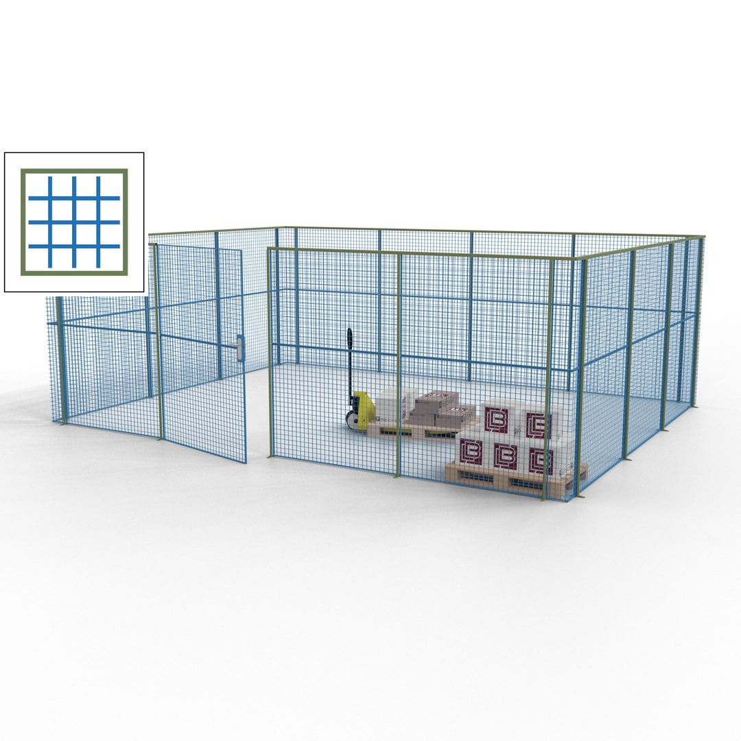 Maschinen Schutzgitter - Hallentrennwand - Sicherheitszaun - Tür - 21 m - 2.200 x 6.400 x 4.900 mm (HxBxT) - enzianblau