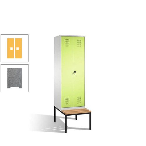 Doppel-Spind, Garderobenschrank, Buche Sitzbank untergebaut, 2 Abteile a 300 mm, Korpus anthrazitgrau, Tür anthrazitgrau, 2.090 x 600 x 815 mm (HxBxT)