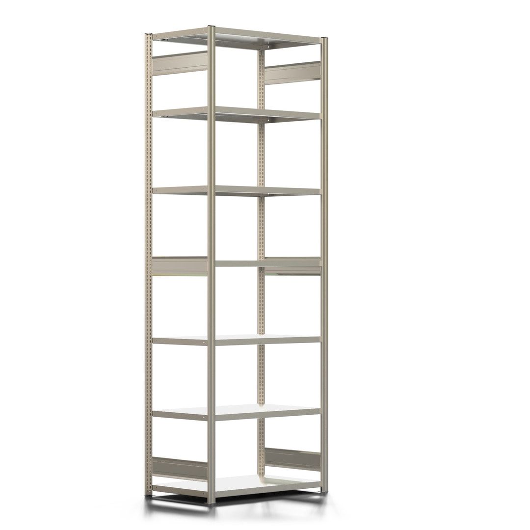Fachbodenregal mit Tiefenriegel - 150 kg - 3.000 x 1.005 x 600 mm (HxBxT) - Anbauregal - 7 Böden - verzinkt - Lagerregal - Steckregal - BERT