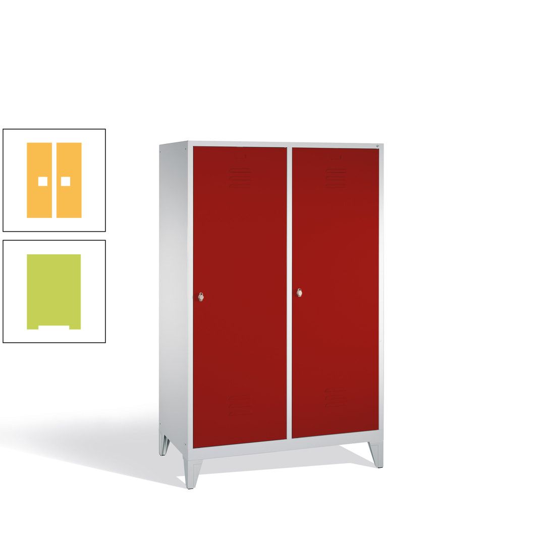 Doppel-Spind mit 2 Großtüren, Garderobenschrank mit Füßen, 4 Abteile a 300 mm, Korpus anthrazitgrau, Tür anthrazitgrau, 1.850 x 1.190 x 500 mm (HxBxT)