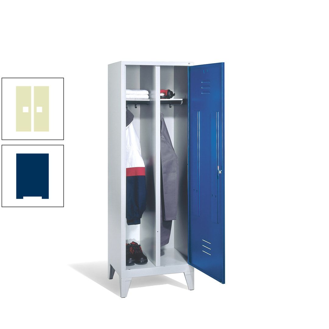 Doppel-Spind mit Großtür, Garderobenschrank mit Füßen, 2 Abteile a 300 mm, Korpus anthrazitgrau, Tür anthrazitgrau, 1.850 x 610 x 500 mm (HxBxT)