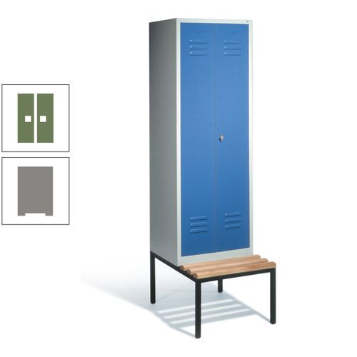 Doppel-Spindschrank, Buche Sitzbank untergebaut, 2 Abteile a 300 mm, Korpus lichtgrau, Tür anthrazitgrau, 2.090 x 610 x 815 mm (HxBxT)