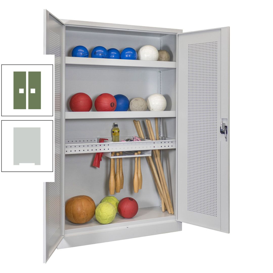 Sportschrank - Lochfeldtüren - Variante 2 - 1.950x1.200x500 mm (HxBxT) - anthrazitgrau