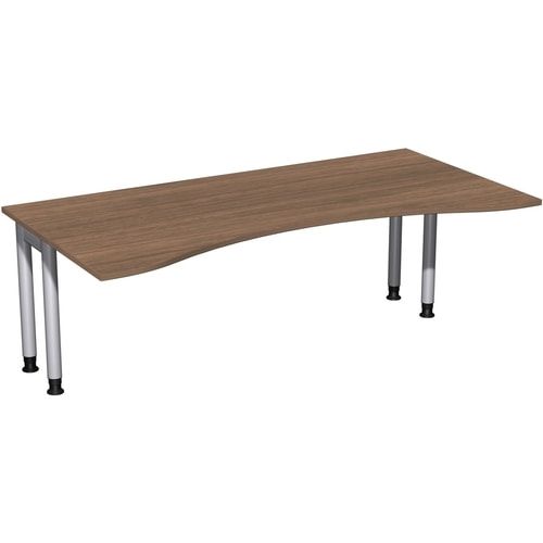 Ergo-Schreibtisch, Füße einseitig verkürzt, 4-Fuß Pro, höhenverstellbar, 680-800 x 1.600 x 1.000 mm (HxBxT), Gestell silber, Dekor Ahorn