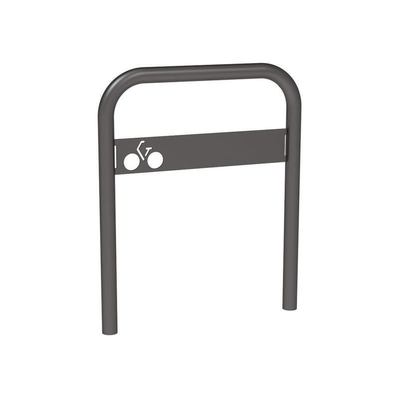 Gebogener Fahrradbügel, mit Beschilderung, Einbetonierung, Stahl, beschichtet, 850 x 700 mm (HxB), Farbe wählbar