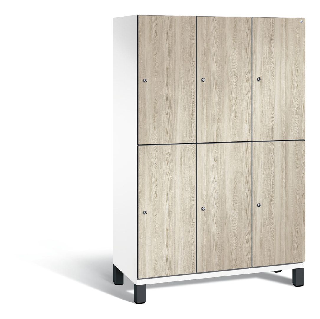 Fächerschrank, Garderobenschrank, mit Füßen, 3 Abteile, 1.980 x 1.200 x 525 mm (HxBxT), Korpus anthrazitgrau, Tür Donau-Ahorn