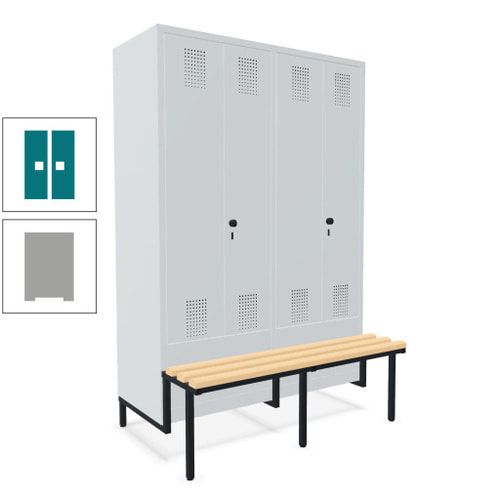 Doppel-Spind, Garderobenschrank, Buche Sitzbank integriert, 4 Abteile 300 mm, Korpus anthrazitgrau, Tür anthrazitgrau, 1.850 x 1.200 x 815 mm (HxBxT)