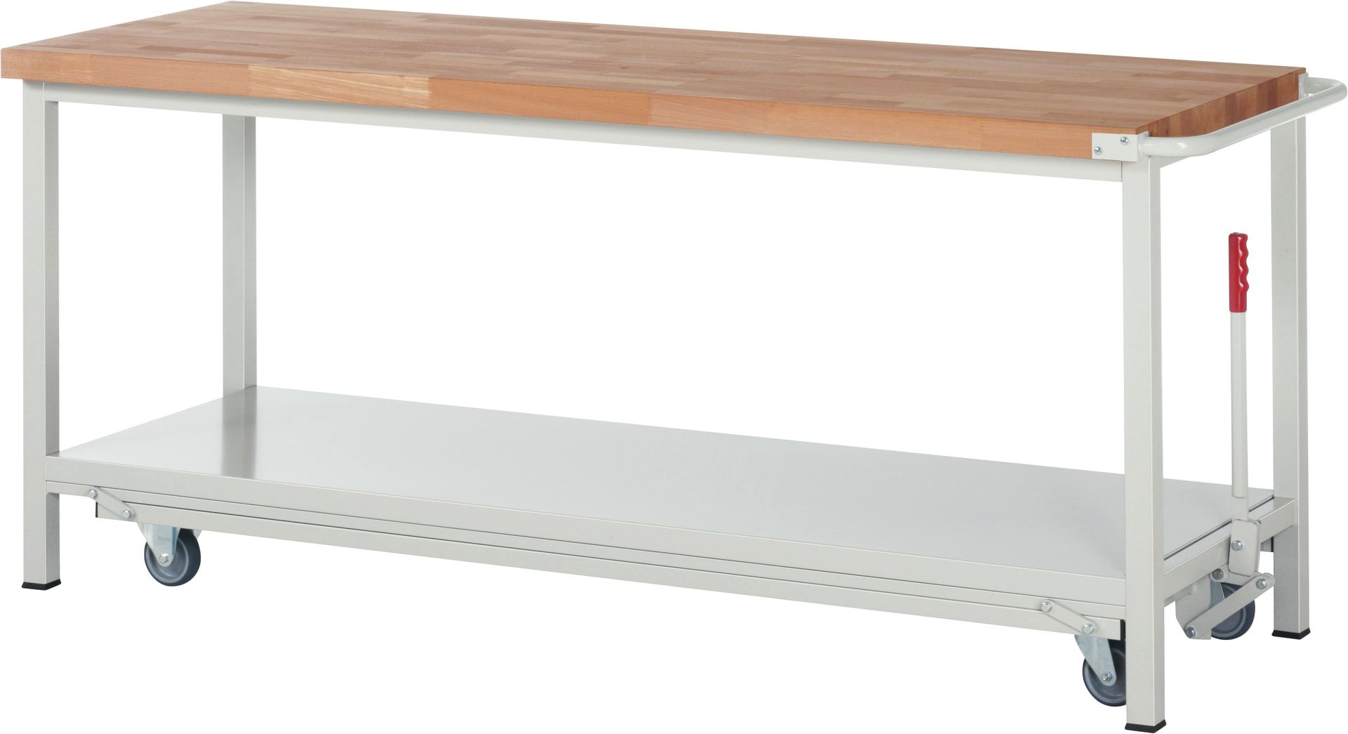 Mobile absenkbare Werkbank - 880 x 2.000 x 700 mm (HxBxT) - Traglast 1.250 kg - Buche - Anthrazitgrau