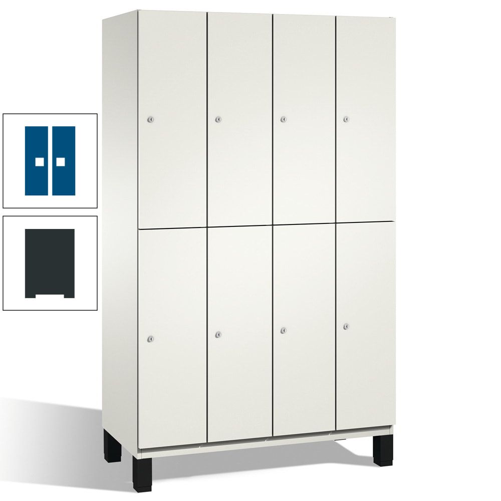 Fächerschrank, Stahlschrank, doppelstöckig, 8 Fächer, mit Füßen, Korpus enzianblau, Tür Fernblau, 1.980 x 1.200 x 525 mm (HxBxT)