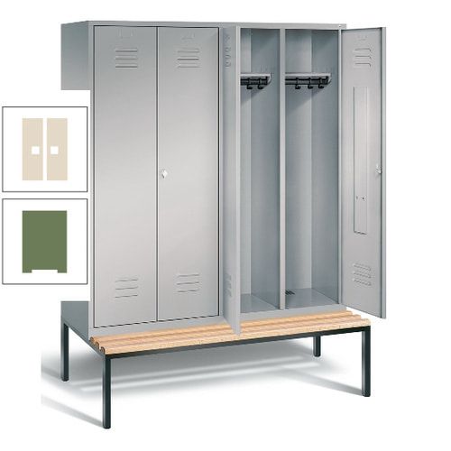 Doppel-Spindschrank, Buche Sitzbank untergebaut, 4 Abteile a 400 mm, Korpus lichtgrau, Tür anthrazitgrau, 2.090 x 1.590 x 815 mm (HxBxT)