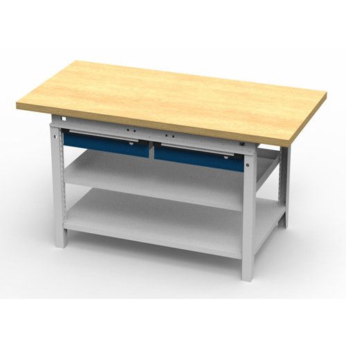 OTTOKIND Werkbank - bündige Arbeitsplatte - 850 x 1.150 x 750 mm (HxBxT) - 2 Schubladen - 2 Ablageböden - lichtgrau